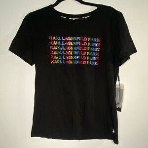 NWT Karl Lagerfeld Paris Black Rhinestone and Sequin tShirt: Size S